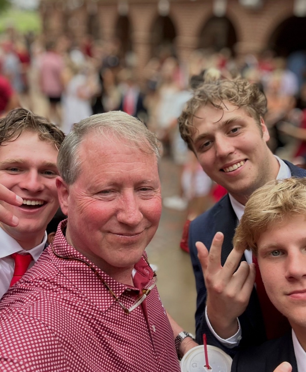Kyle Hall with fraternity students during rush